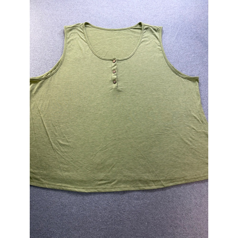 Olive Green Henley Tank‎ Top Sleeveless 3 Button Placket Size 8XL